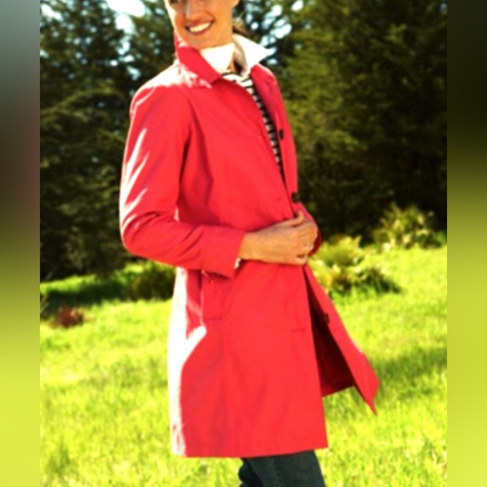 Lands’ End Women’s Crimson Dawn Cotton Blend Harbour‎ Trench Coat Size Large